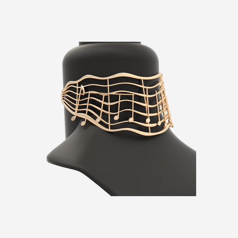 Music Notes Cuff Goldtone Choker Necklace With Lab-Grown Diamonds